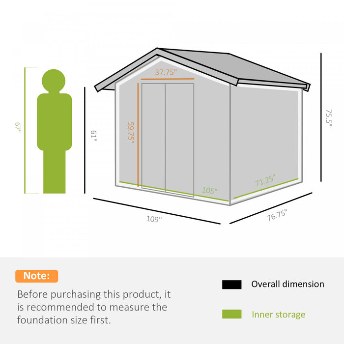 Outsunny 9.1' X 6.4' X 6.3' Abri De Jardin Avec Fondation Au Sol Patio Exterieur Cour Metal Maison De Rangement Pour Outils Avec Portes Doubles Jaune