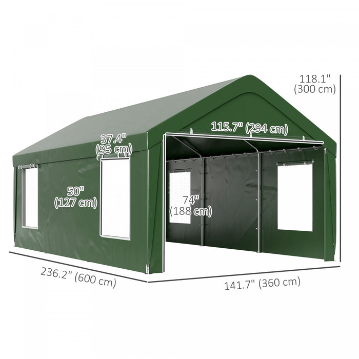 Outsunny Abri D'auto, Garage Portable 12 X 20 Pi, Vert Fonce