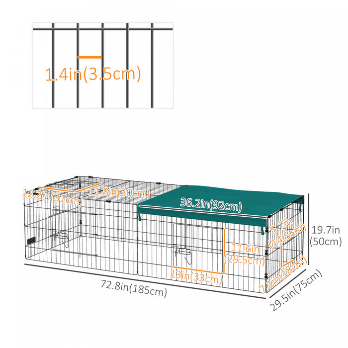 Pawhut Cage Pour Petits Animaux, Parc Pour Poulets, Lapins, Chinchillas, Parc Exterieur Pour Petits Animaux Avec Toit, 73\" X 30\" X 20\", Vert