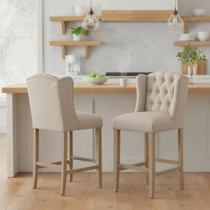 HOMCOM Lot de 2 tabourets de bar, chaises rembourrees avec pieds en bois