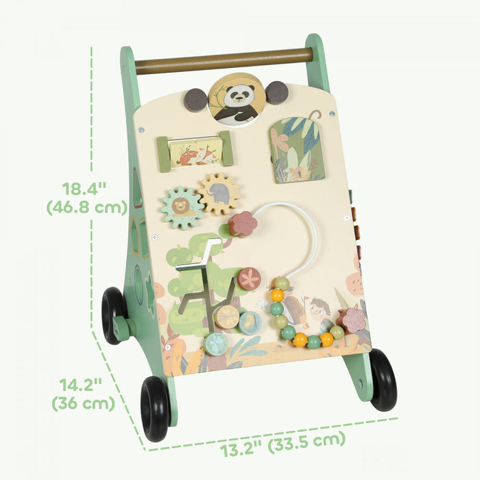 Qaba Trotteur en Bois, Jouets a Pousser avec Controle de la Vitesse, Centre d'Apprentissage Montessori avec Xylophone, Engrenages et Labyrinthe de Perles de Plus de 18 Mois, Vert