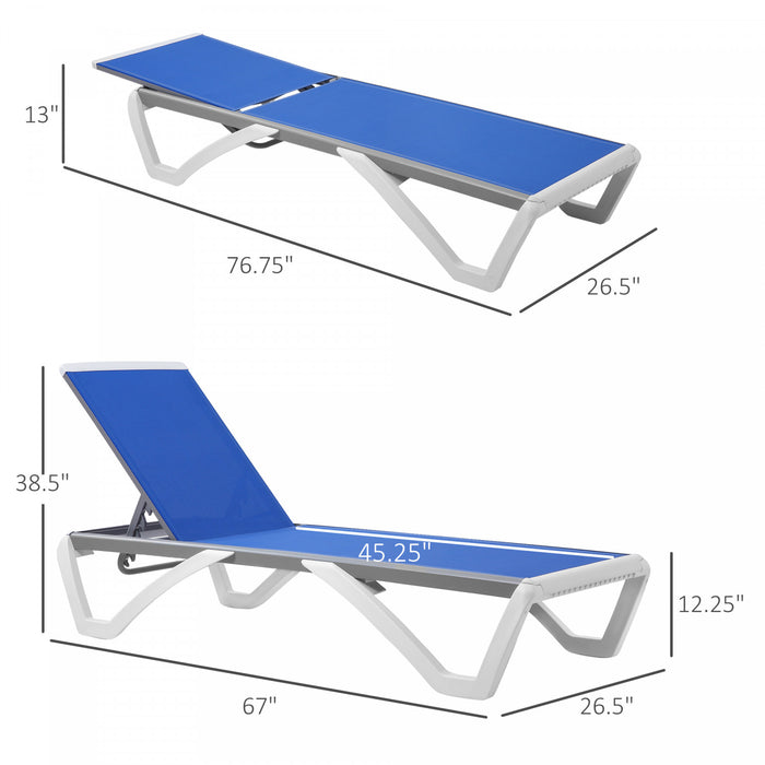 Chaise Longue Exterieure Outsunny, Chaise De Bronzage En Aluminium Pour Patio, Bleu