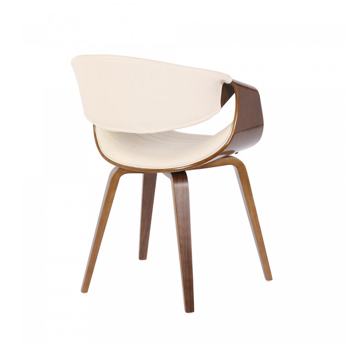 Chaise d’appoint de salle à manger moderne du milieu du 20e siècle Symphony en similicuir - noyer et crème