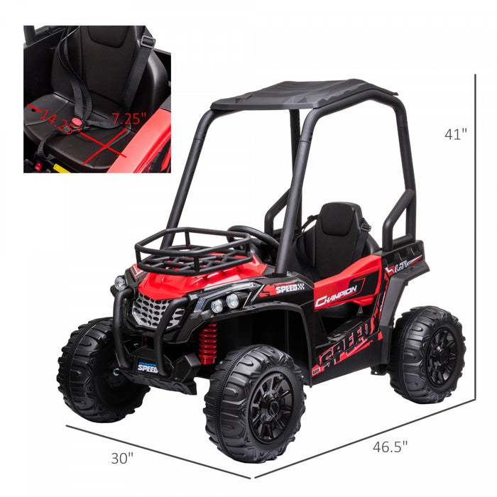 Jouet Utv Tout-terrain Pour Enfants A Batterie 12v Aosom 1,8-3,7 Mph Avec Telecommande Parentale A Toit Sureleve Musique Lumieres Roues De Suspension Mp3 Pour 3-8 Ans Rouge