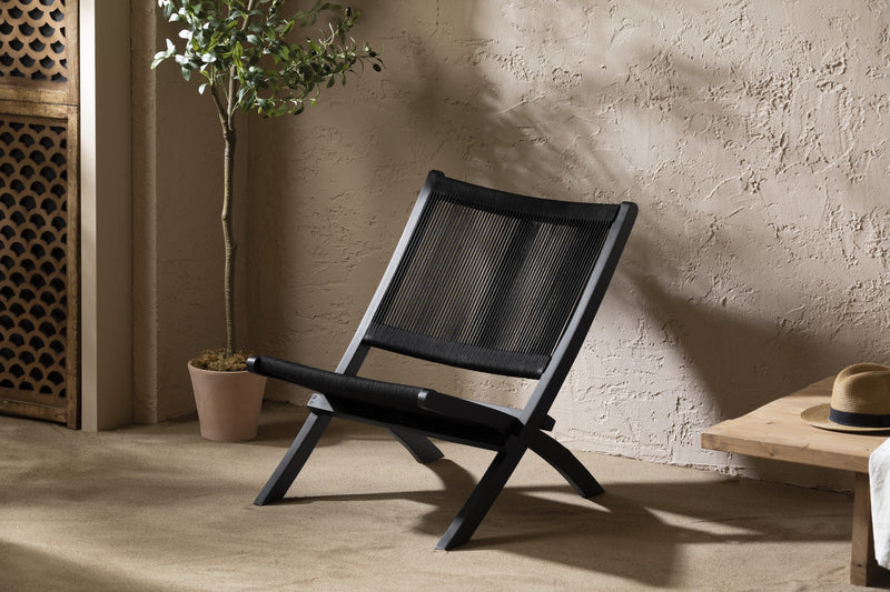 Fauteuil de détente Agave en bois et en corde - noir