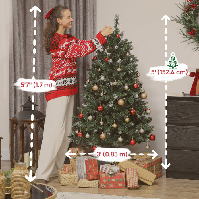 HOMCOM Sapin de Noel Givre de 5pi avec Lumieres Bicolores, Sapin de Noel