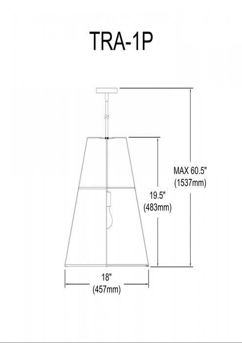 Luminaire suspendu Trapezoid de Dainolite avec abat-jour doré et blanc qui diffuse la lumière, tissu blanc et 1 ampoule
