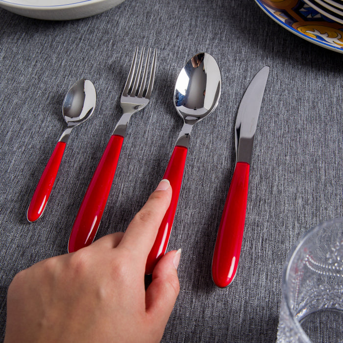 Ensemble De Couverts En Acier Inoxydable Italien Arimi Nilu 24 Pieces - Service Pour 6 Personnes - Manche Rouge