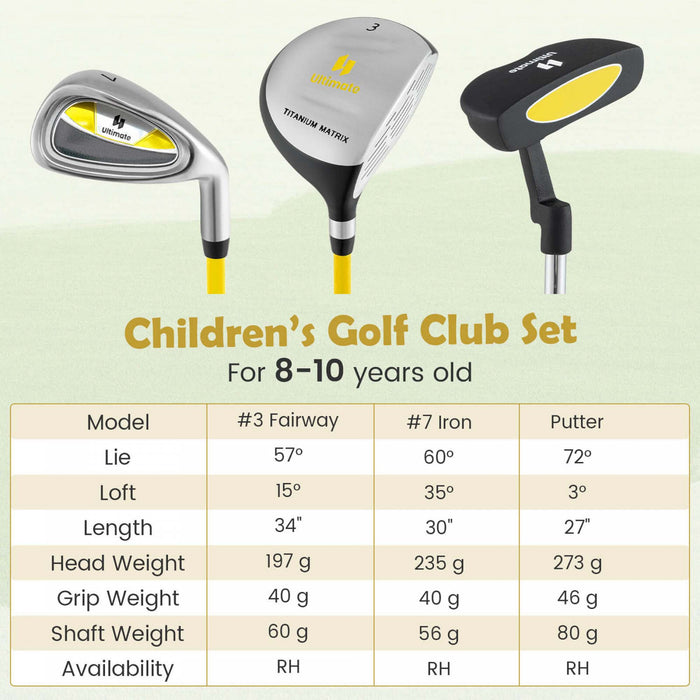 Ultimate Junior Golf Club Set Pour Enfants Comprend 165cc # 3 Fairway Wood Et # 7 Iron Yellow