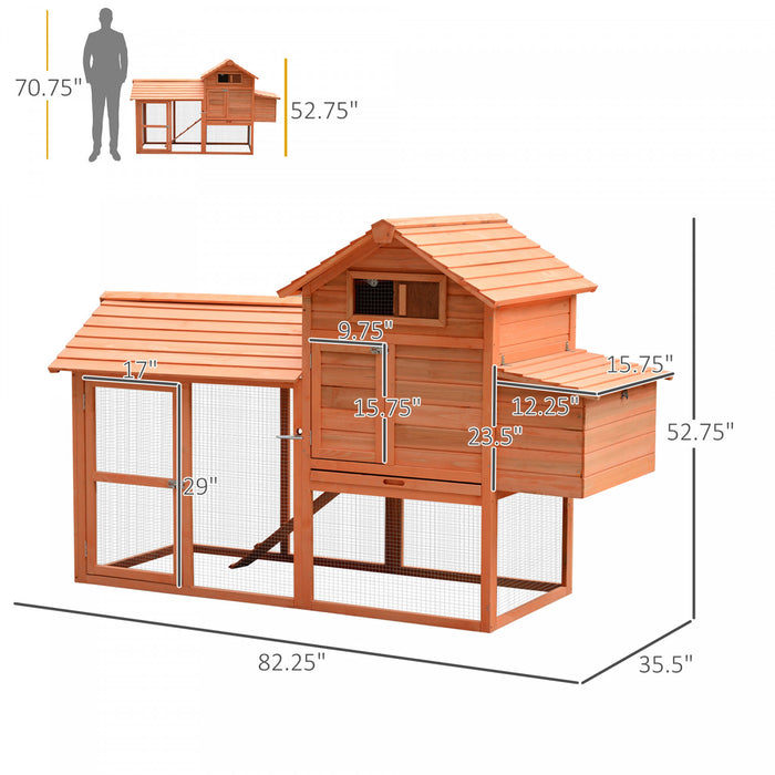 Pawhut 82\" Poulailler De Luxe En Bois Poulailler Lapin Clapier Cage A Volaille Stylo Cour Arriere Avec Enclos Et Nichoir