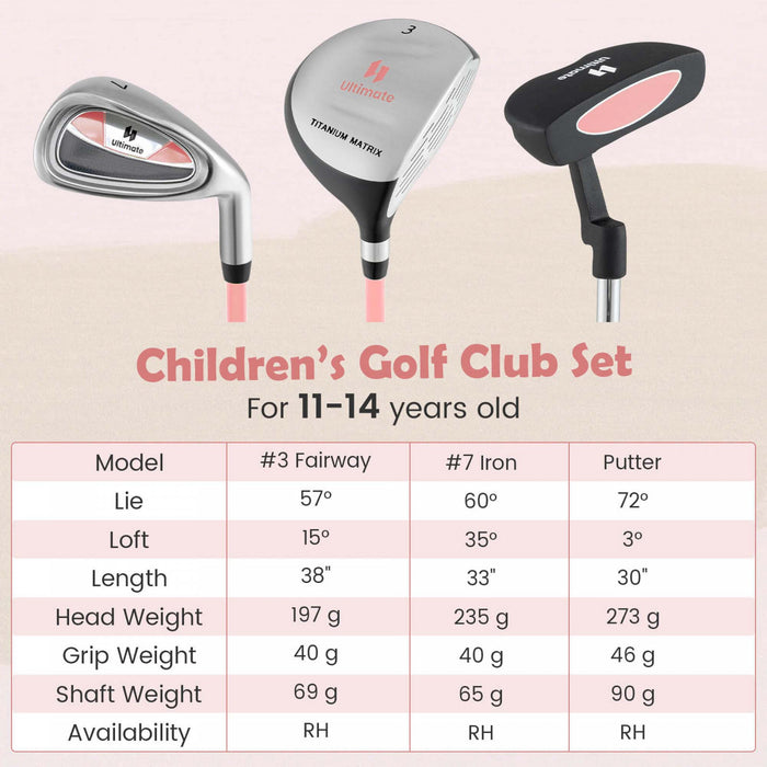 Ultimate Junior Golf Club Set Pour Enfants Comprend 165cc #3 Fairway Wood Et #7 Iron Rose