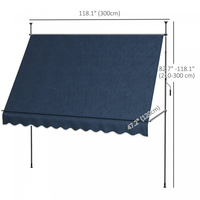 Outsunny Auvent Retractable 10' X 4', Autoportant Et Sans Vis, Bleu