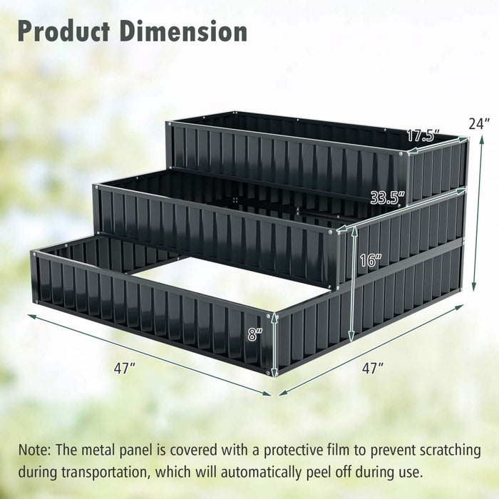 Costway 1 Pcs Lit De Jardin Eleve A 3 Niveaux, Boite De Planteur Exterieure Elevee En Metal De 47\" X 47\" X 24\" Noire