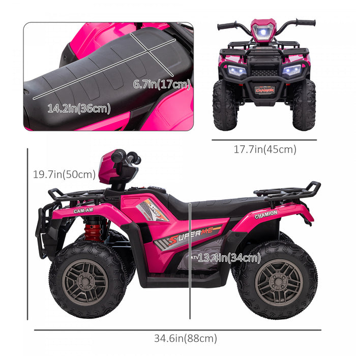Aosom Quad Pour Enfants 12 V, Quad A 4 Roues, Vehicule Electrique Alimente Par Batterie Avec Lumieres Led Musicales, Pneus A Bande De Roulement, Pour Garcons Filles Ages De 3 A 5 Ans, Rose