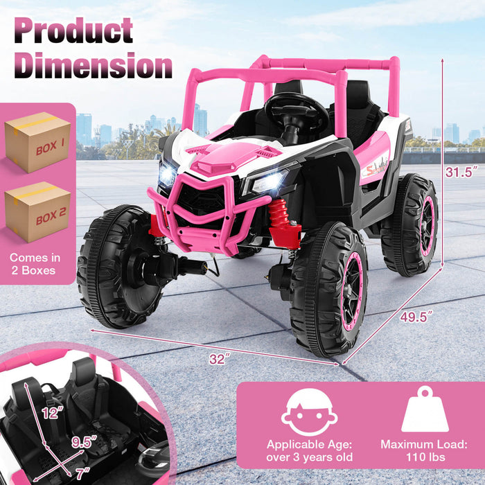 Costway 24v Kids Ride Sur Utv Avec 4 X 100w Puissant Moteur Telecommande Haute/basse Vitesse Rose