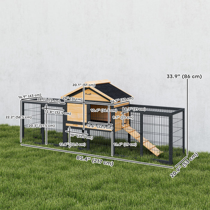 Clapier pour Lapins 217 cm, Grande Cage Exterieure en Bois avec Espace de Course