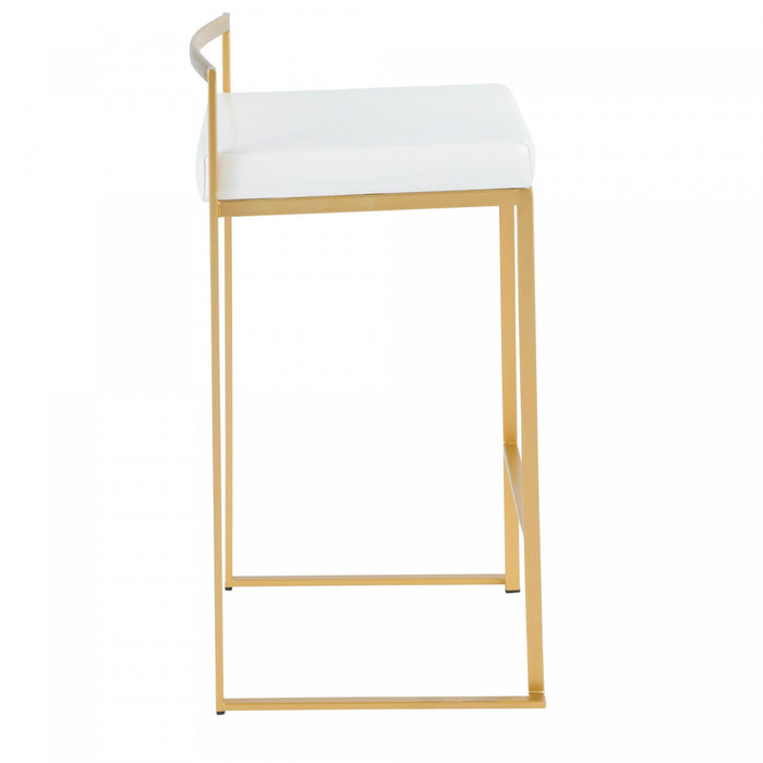 Tabouret contemporain Fuji de hauteur comptoir en similicuir blanc - ensemble de 2