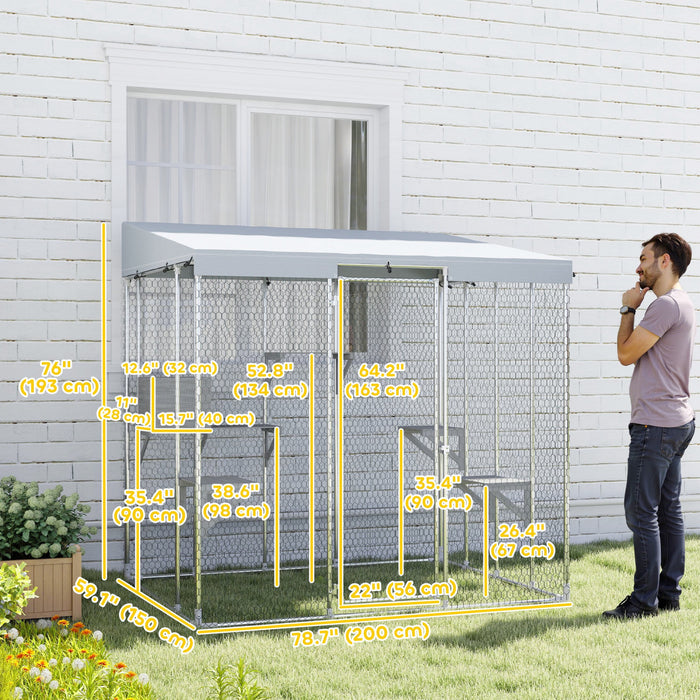 Enclos Exterieur Pour Chat En Acier Galvanise De 79\"l