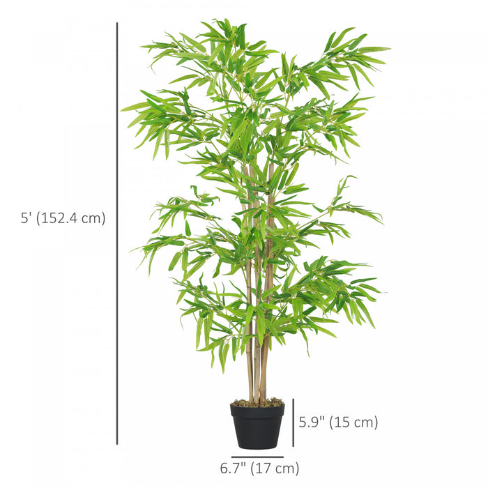 Outsunny Bambou artificiel, fausse plante decorative de 5pi dans un pot