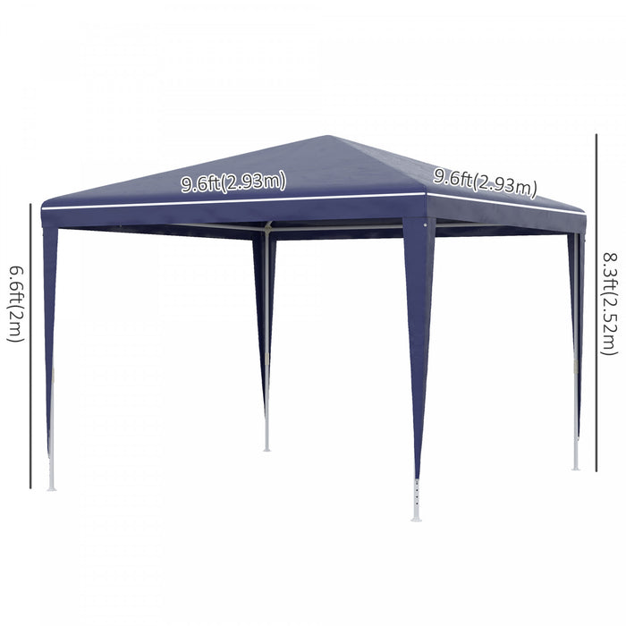 Outsunny 10x10pi Tente De Fete Portable Gazebo, Auvent De Jardin Pliant Abri D'evenement Parasol D'exterieur, Bleu Fonce
