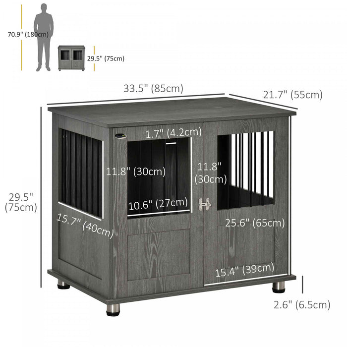 Pawhut Cage Pour Chien Avec Porte Magnetique Verrouillable, Pieds Reglables, Table D'appoint Pour Niche D'interieur Pour Chiens De Petite Et Moyenne Taille, Gris