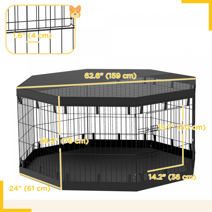 Pawhut Parc Pour Chien, 8 Panneaux Pliables, Coussin Impermeable, Couverture Superieure Resistante Au Soleil, Cloture 30\" De Haut Pour Chiens Et Animaux De Taille Moyenne Et Petite