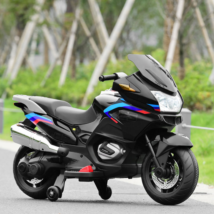 Moto Electrique 12v Pour Enfants Avec Roues D'entrainement Et Eclairage, Noir