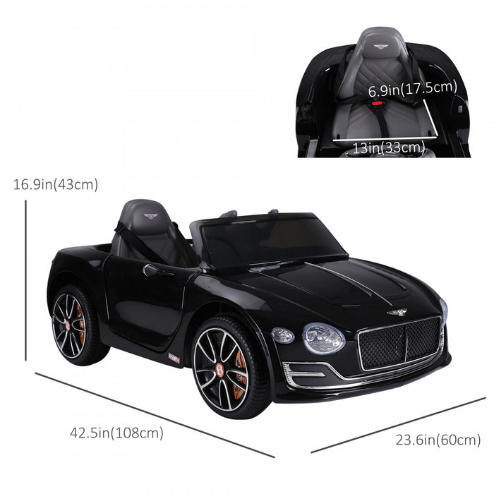 Aosom 12v Vehicules Electriques A Piles Bentley Sous Licence Avec Telecommande Parentale, Phares, Mp3, 2 Vitesses, Port Usb - Noir