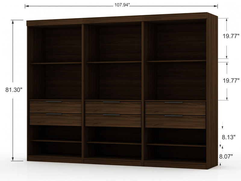 Armoire-penderie contemporaine moderne Mulberry 13 pieces en brun chataigne