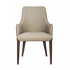 Belmont Contemporary Chenille and Faux Leather Wood Upholstered Armchair in Taupe | Fauteuil contemporain Belmont en chenille et similicuir avec structure en bois, rembourre, coloris taupe