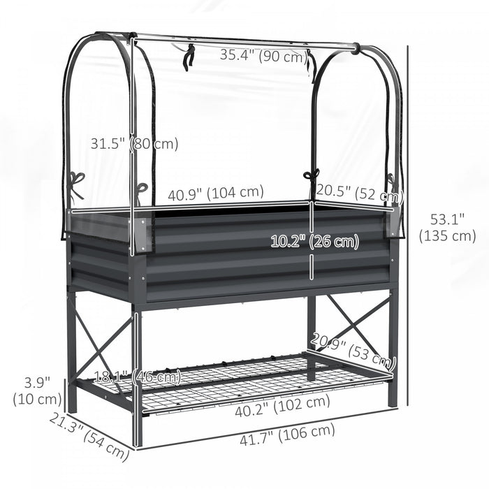 Outsunny Jardiniere surelevee metallique avec serre, gris fonce