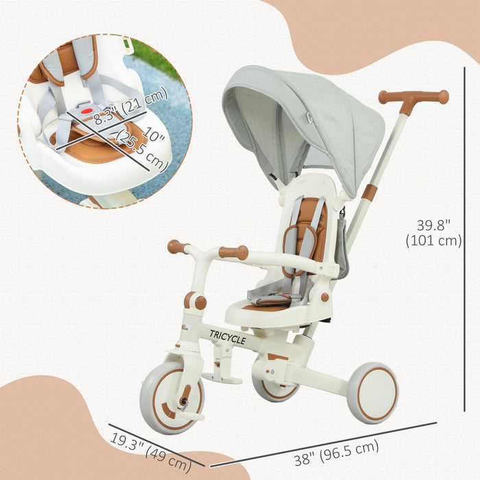 Qaba Tricycle 7 En 1 Pour Tout-petits Avec Guidon Reglable, Blanc Creme
