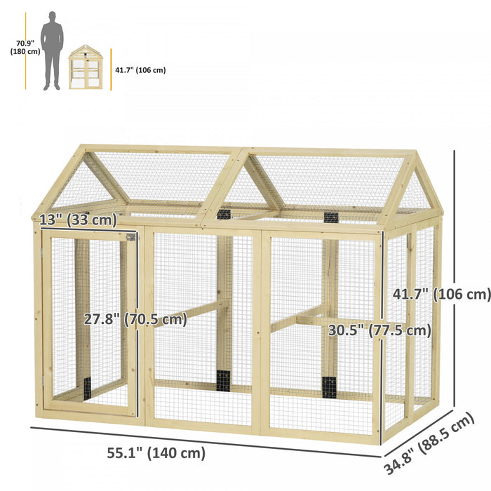 Poulailler Pawhut en bois, grand modele, avec 3 perchoirs et 2 portes, cage exterieure pour 1 a 3 volailles, lapins, canards, ideal pour la cour ou la ferme, dimensions : 140 cm x 89 cm x 107 cm.