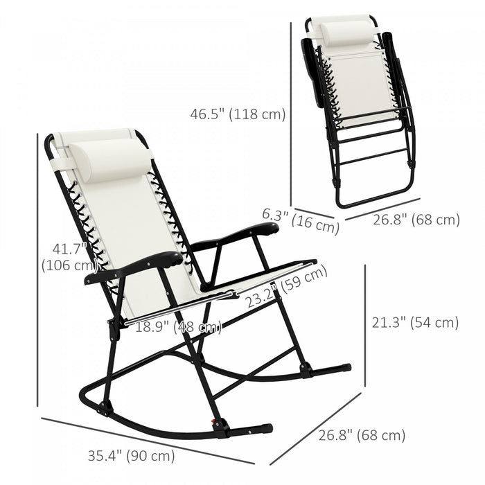 Outsunny Ensemble De 2 Chaises A Bascule Pliables Pour Patio, Blanc Creme