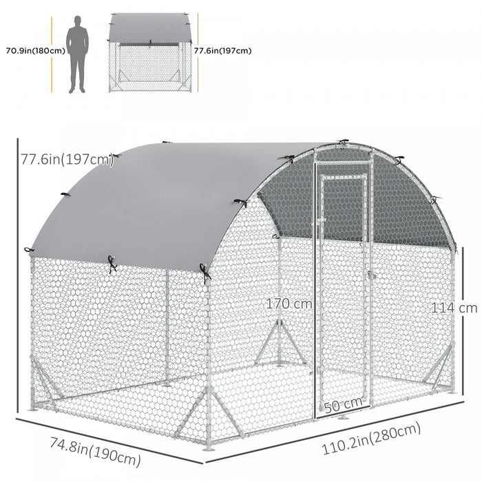 Pawhut Grand Poulailler En Metal Galvanise, Avec Couverture, Pour L'exterieur De La Cour (9.2' X 6.2' X 6.5').