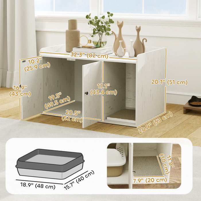 Cat Litter Box Enclosure With Scratching Mat