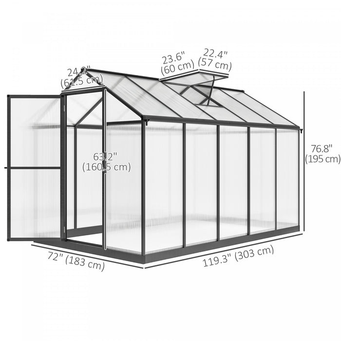 Outsunny Serre En Polycarbonate De 10' X 6' X 6,4' Avec Gouttieres