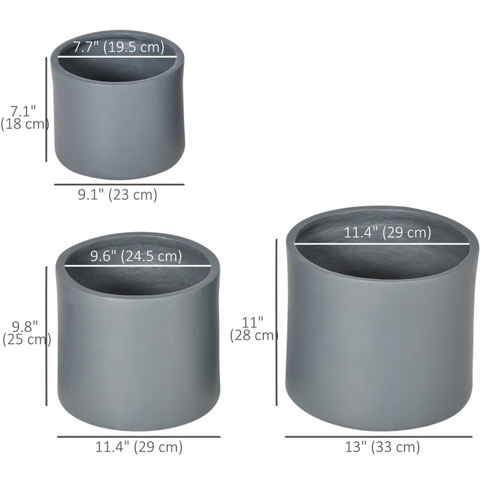 Outsunny Lot de 3 Pots de Fleurs, Pots de Fleurs avec Trous de Drainage