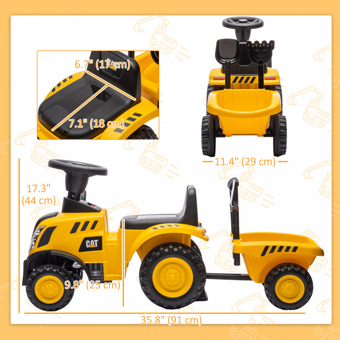 Qaba Tracteur Autoporte Caterpillar Sous Licence Pour Enfants Avec Pelle, Remorque, Voiture De Construction Sans Puissance Pour Les Tout-petits De 18 A 36 Mois, Jaune