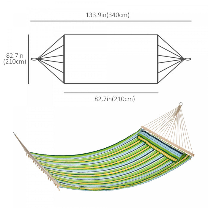 Outsunny 83\" De Large Hamac A Rayures Pour 2 Personnes Chaise Longue De Camping Avec Oreiller, Rayure Blanche
