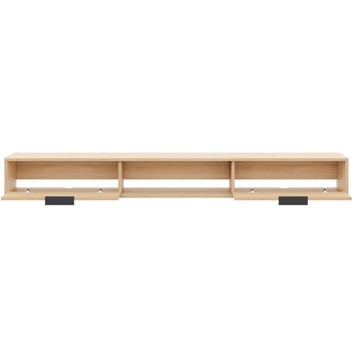 Meuble pour téléviseur mural mince Nordika de 72 po avec 2 armoires de rangement - chêne blond naturel