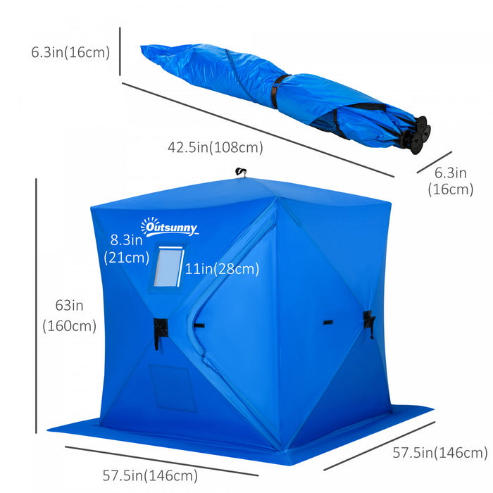 Outsunny Abri De Tente De Peche Sur Glace Pour 2 Pers Sac De Transport Bleu
