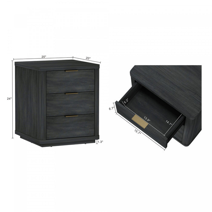 Table de nuit moderne Evelyn 20\" en gris charbon (3 tiroirs)