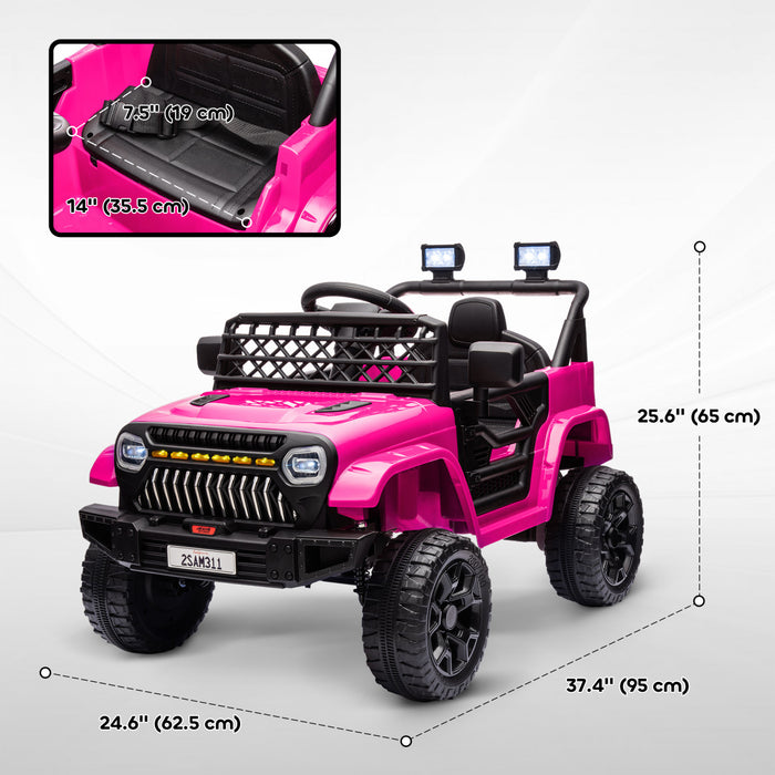 Qaba Voiture Electrique 12 V Alimente Par Batterie Pour Enfants Avec Telecommande, Suspension A Ressort, 3 Vitesses, Klaxon Musical Usb, Phares Led, Rose