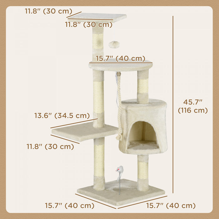 Pawhut Arbre A Chat A Gratter 44 Pouces Centre D'activites Multi-niveaux Condo Furniture Post Beige