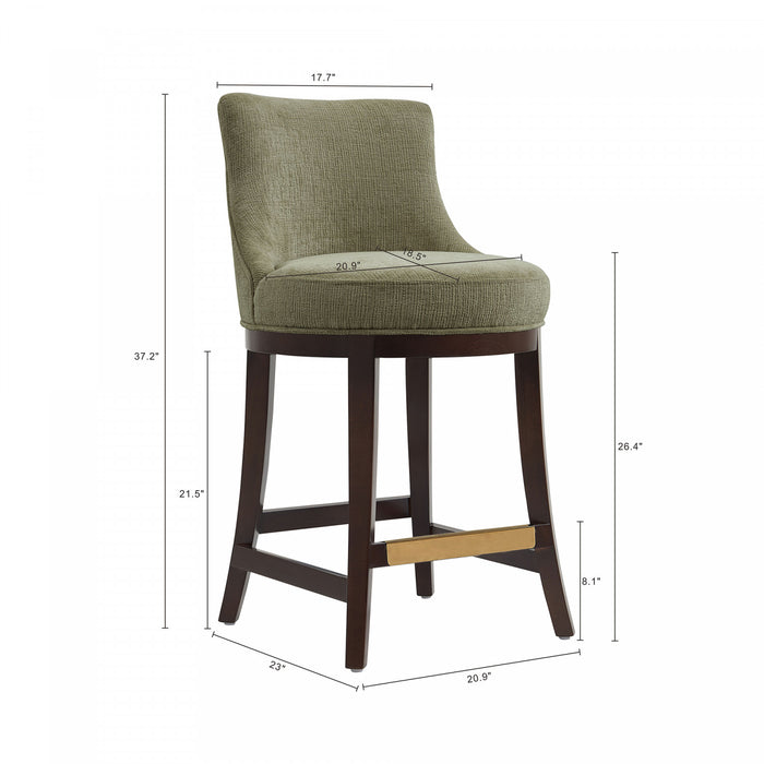 Tabouret de comptoir moderne en bois Lucia avec assise en chenille vert feuille