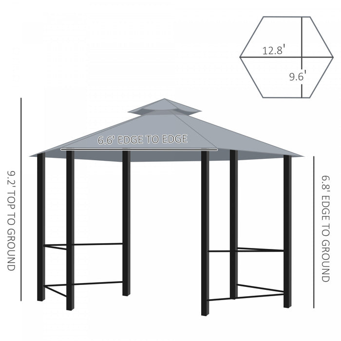 Outsunny Hexagon Gazebo 13ft Outdoor Canopy Shelter Avec Filet Et Rideaux D'ombrage Gris