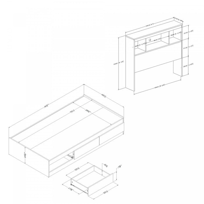 Reevo Ensemble Lit Matelot Avec Tete De Lit Bibliotheque - Blanc Solide