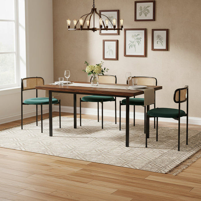 Chaises de salle a manger Mason en rotin avec pieds en metal et coussins en velours, lot de 4, vert