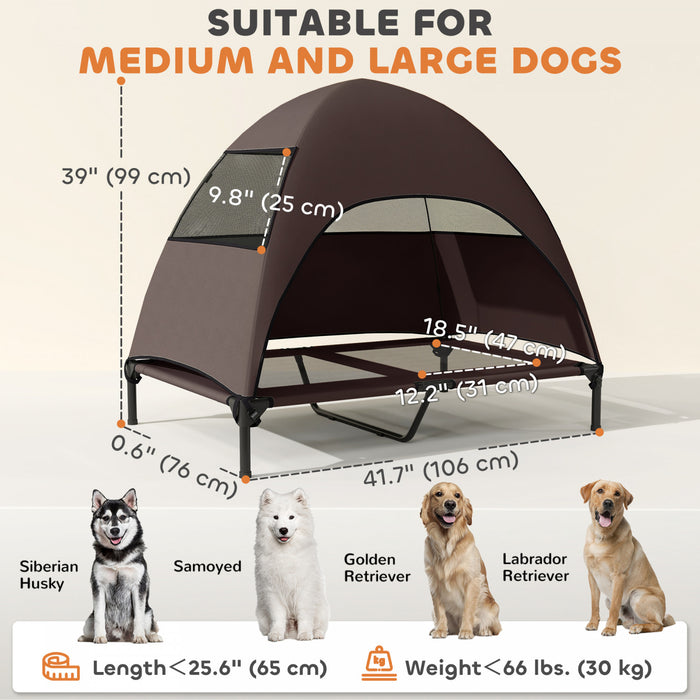 PawHut Lit pour Chien Sureleve avec Toile, Lit pour Animaux avec Cadre en Acier, Maille Respirante Lavable, Parfait pour Camping & Jardin, 106 x 76 x 99 cm, Marron